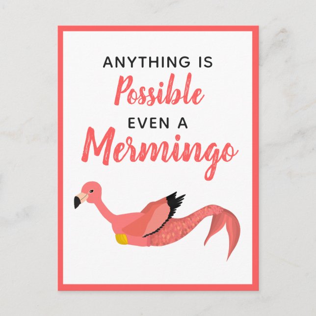 Cute Pink Mermaid Flamingo Inspirational Quote  Postcard (Front)
