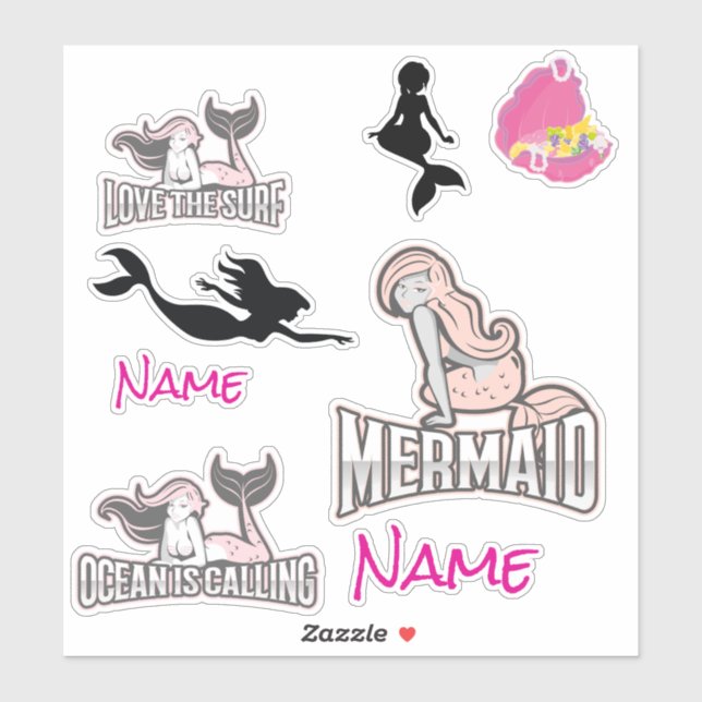 Cute Pink Mermaid Girl Sticker (Sheet)