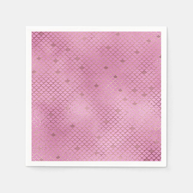 Cute Pink Mermaid Scales for a Birthday Party Napkin (Front)