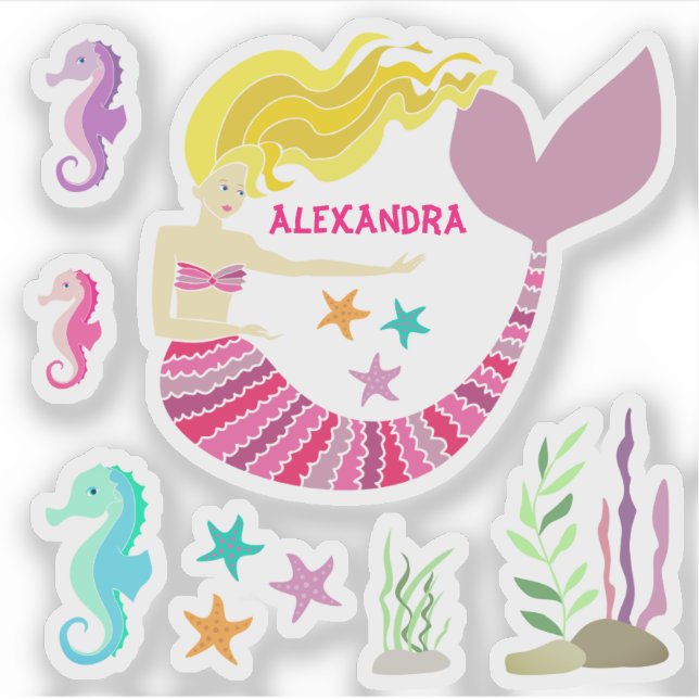 Cute Pink Mermaid Under The Sea Vinyl (Front)