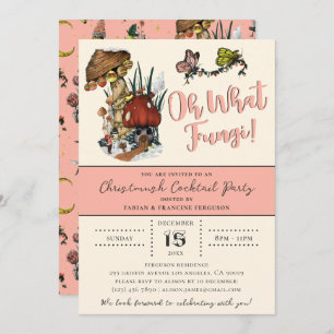 Cute Pink Merry Mushrooom Christmas Holiday Party  Invitation