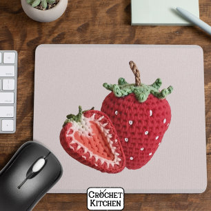 Cute Pink Minimal Granny Chic Crochet Strawberry Mouse Mat