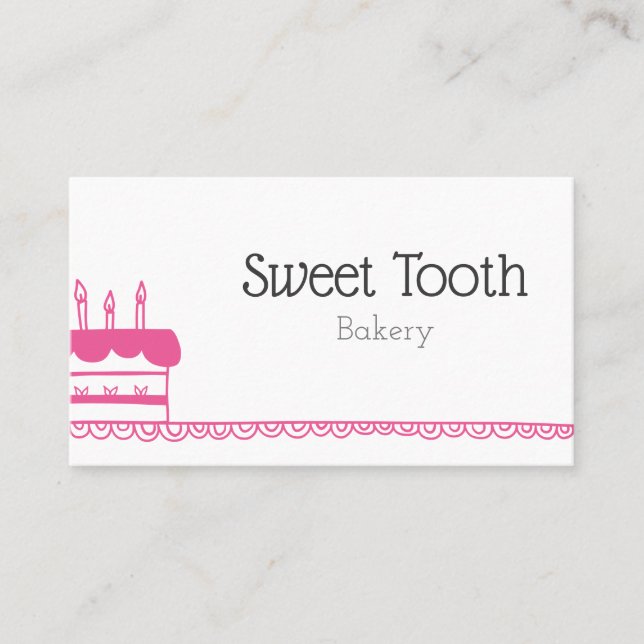 Cute Pink Minimalist Cake Bakery Illustrated Business Card (Front)