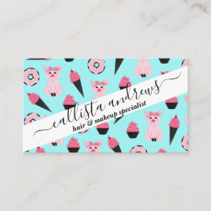 Cute Pink Mint Piggy Doughnut Ice Cream Cone Patte Business Card