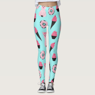 Cute Pink Mint Piggy Doughnut Ice Cream Cone Patte Leggings