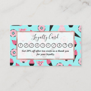 Cute Pink Mint Piggy Doughnut Ice Cream Cone Patte Loyalty Card