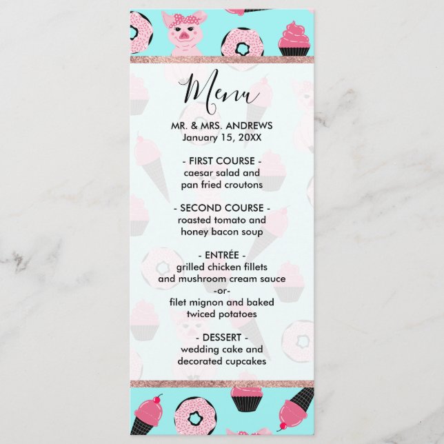 Cute Pink Mint Piggy Doughnut Ice Cream Cone Patte Menu (Front)
