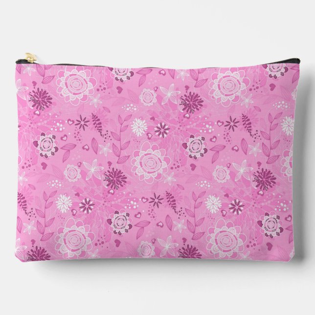 Cute pink modern flowers pattern accessory pouch (Front)