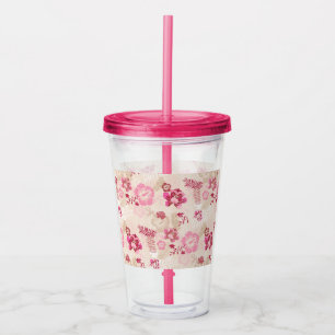 Cute pink modern flowers pattern acrylic tumbler