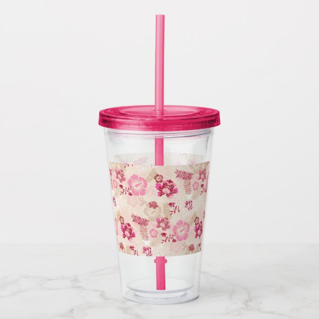 Cute pink modern flowers pattern acrylic tumbler (Front)