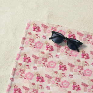 Cute pink modern flowers pattern beach towel