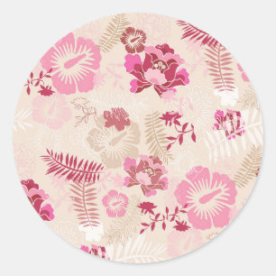 Cute pink modern flowers pattern classic round sticker