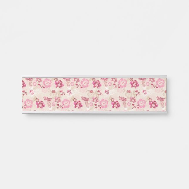 Cute pink modern flowers pattern door sign (Front)