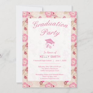 Cute pink modern flowers pattern graduation party invitation
