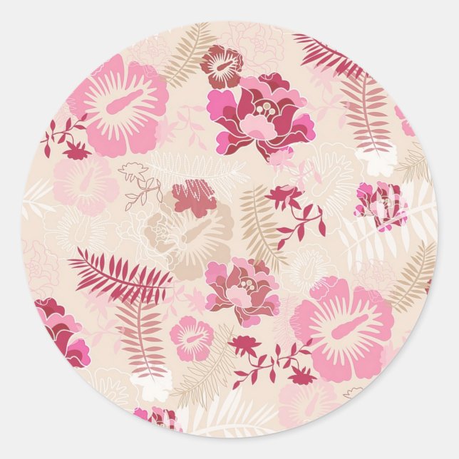 Cute pink modern flowers pattern High-Top sneakers Classic Round Sticker (Front)