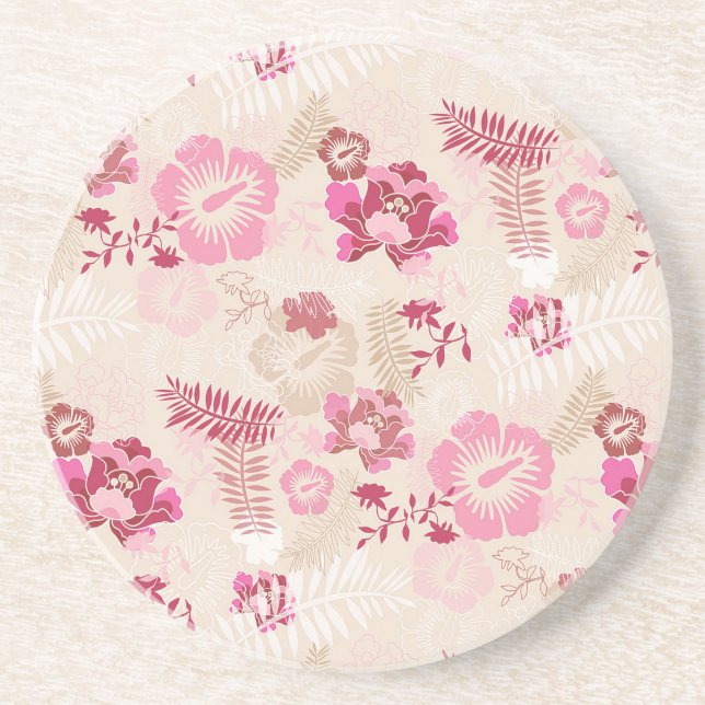 Cute pink modern flowers pattern High-Top sneakers Coaster (Front)