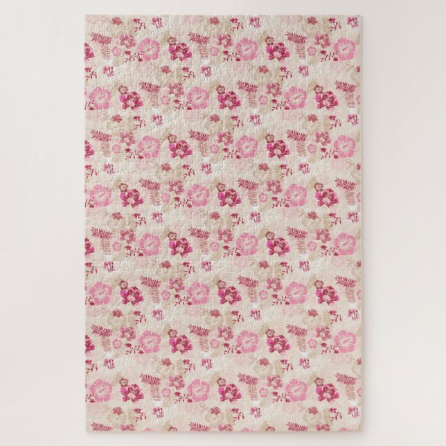 Cute pink modern flowers pattern High-Top sneakers Jigsaw Puzzle (Vertical)