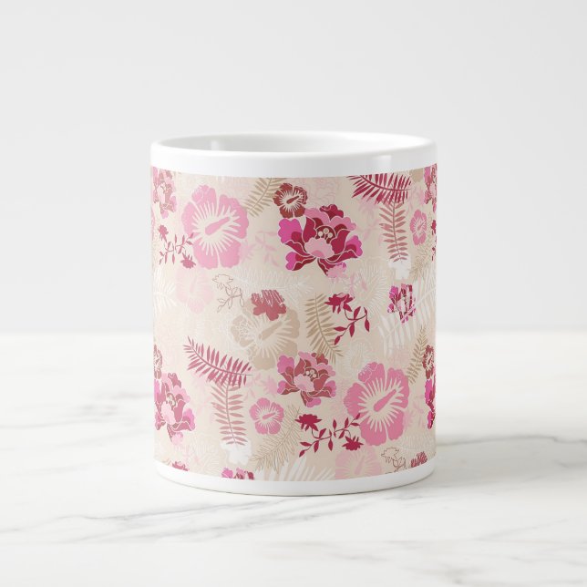 Cute pink modern flowers pattern High-Top sneakers Large Coffee Mug (Front)