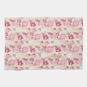 Cute pink modern flowers pattern High-Top sneakers Tea Towel