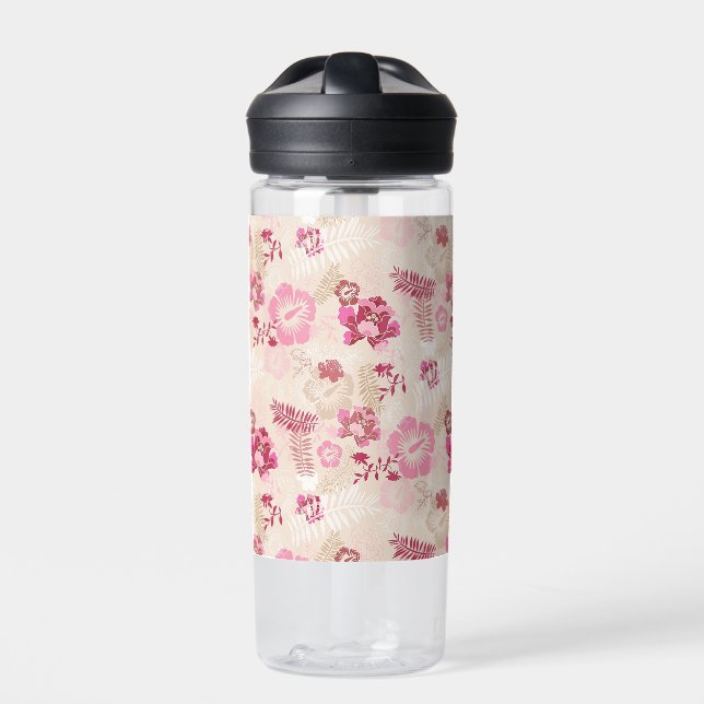 Cute pink modern flowers pattern High-Top sneakers Water Bottle (Front)