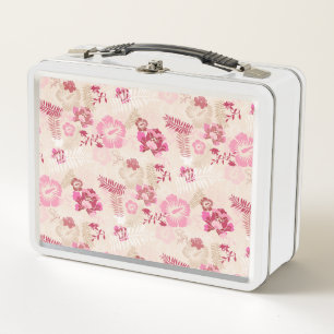 Cute pink modern flowers pattern metal lunch box