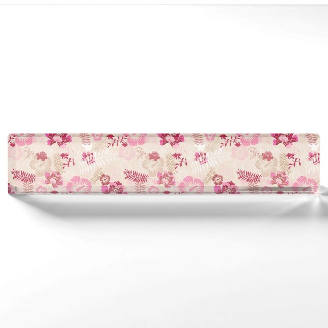 Cute pink modern flowers pattern nameplate (Front)