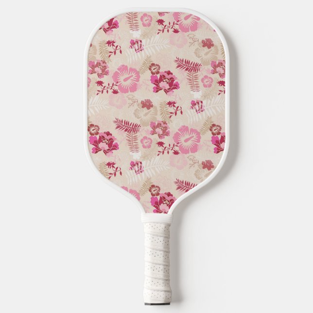 Cute pink modern flowers pattern pickleball paddle (Front)