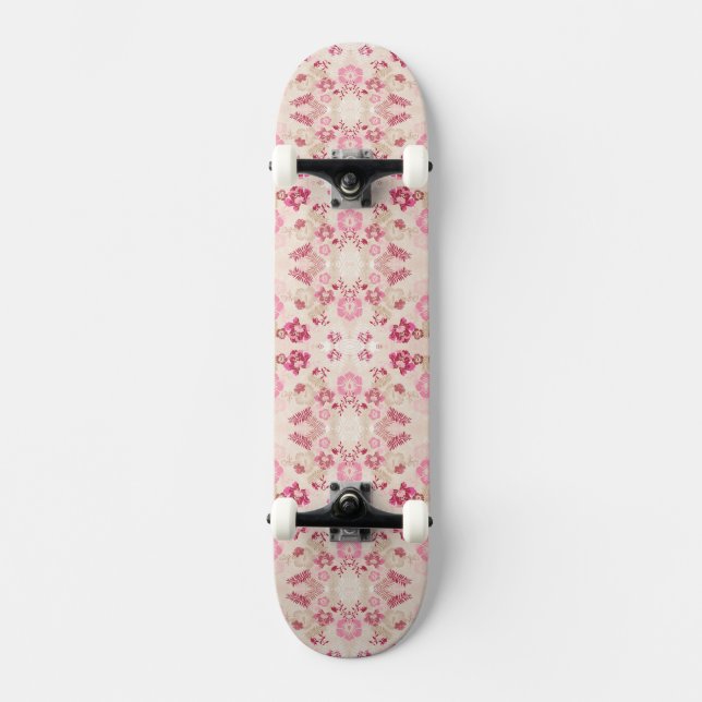 Cute pink modern flowers pattern skateboard (Front)