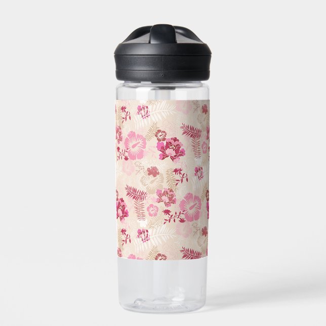 Cute pink modern flowers pattern water bottle (Front)