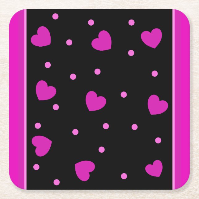Cute pink modern trendy heart design square paper coaster (Front)