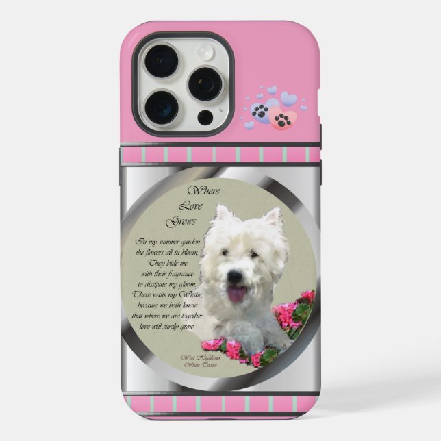 Cute Pink Modern Westie Dog Art iPhone Case (Back)