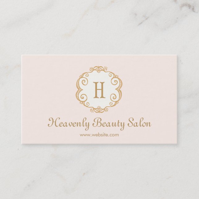 Cute Pink Monogram Beauty Salon Cosmetology 2 Business Card (Front)
