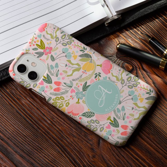 Cute pink monogram name personalised girly Case-Mate iPhone case (Creator Uploaded)