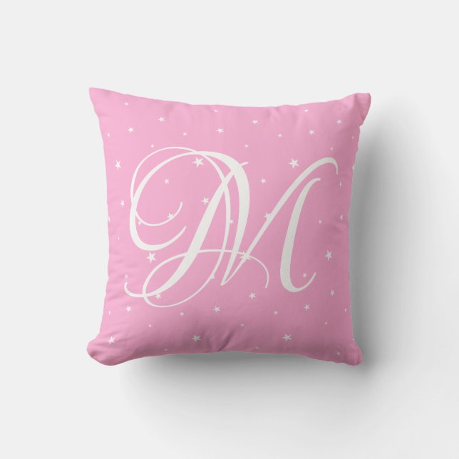 Cute Pink  Monogram Name Throw Pillow  (Front)
