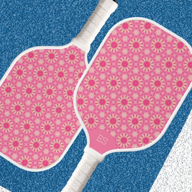 Cute Pink Monogrammed Pickleball Paddle  (Creator Uploaded)