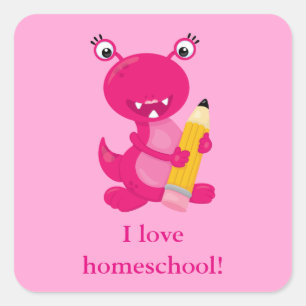 Cute Pink Monster Homeschool Square Sticker