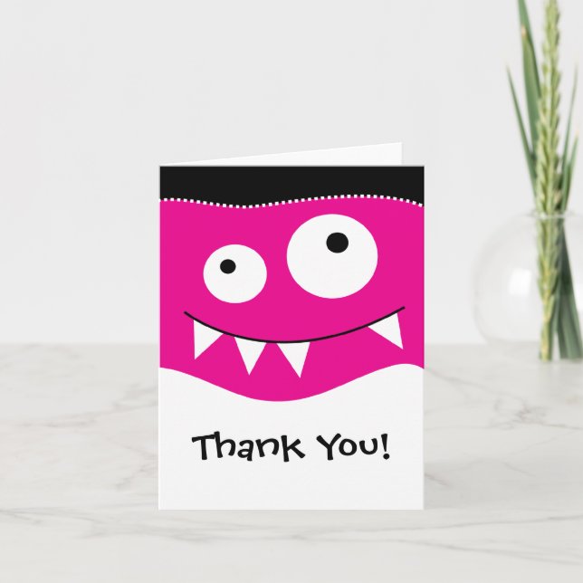 Cute Pink MonsterThank You Note Thank You Card (Front)