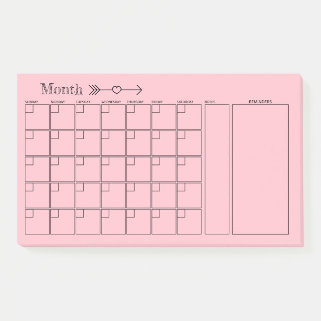 Cute Pink Monthly Planner Post-it Notes (Front)