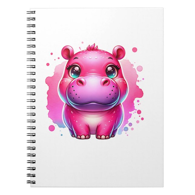 Cute Pink Moo Deng Long Sleeve T-Shirt Notebook (Front)
