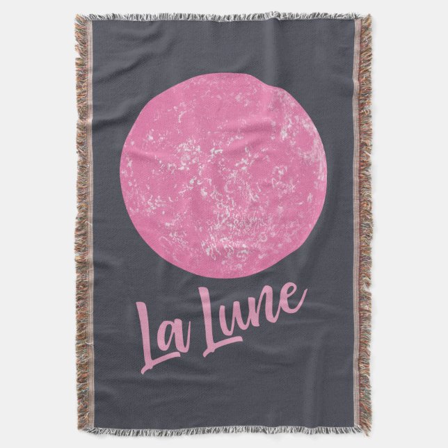 Cute Pink Moon Illustration French La Lune Blue Throw Blanket (Front Vertical)
