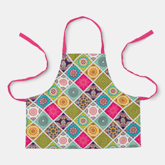 Cute pink mosaic pattern kids apron (Front)