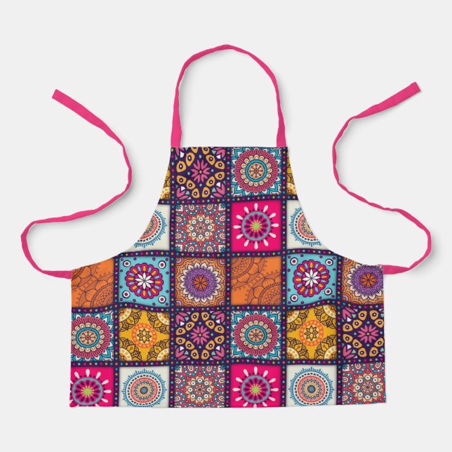 Cute pink mosaic pattern kids apron (Front)