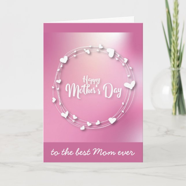 Cute Pink Mothers Day Hearts Best Mum Card (Front)