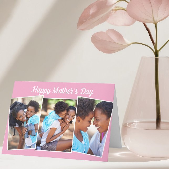 Cute Pink Mother's Day Photo Collage from Daughter Card (Creator Uploaded)