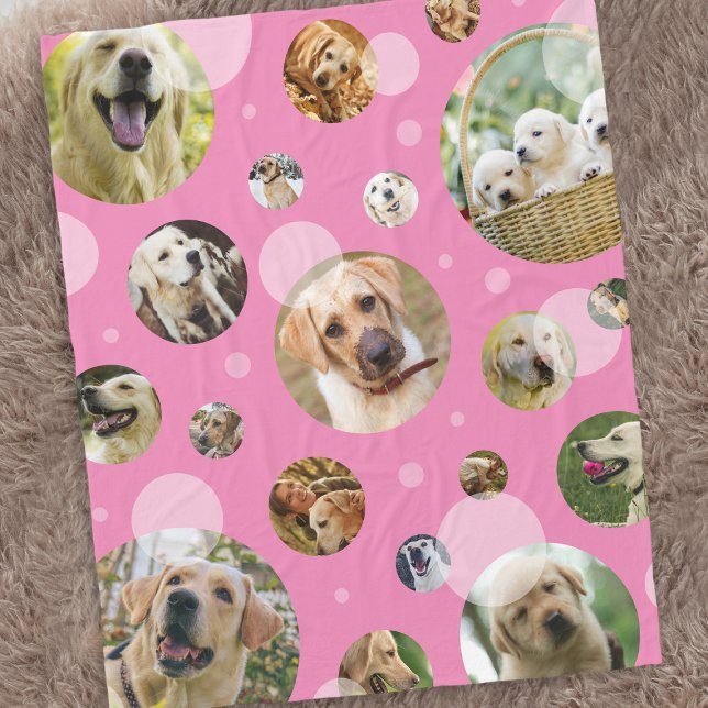 Cute Pink Multi Photo Family Pet Fleece Blanket (Creator Uploaded)