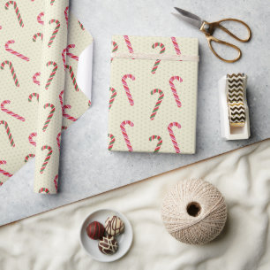 Cute Pink & Multicolored Candy Canes Wrapping Paper