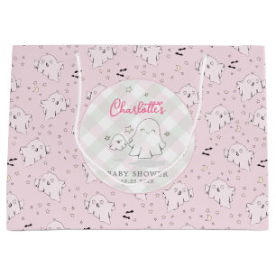 Cute Pink Mum and Baby Ghost Baby Shower Large Gift Bag