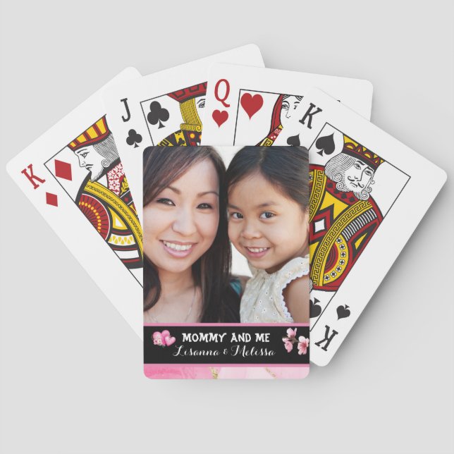 Cute Pink Mummy and Me Customisable Name  Playing Cards (Back)