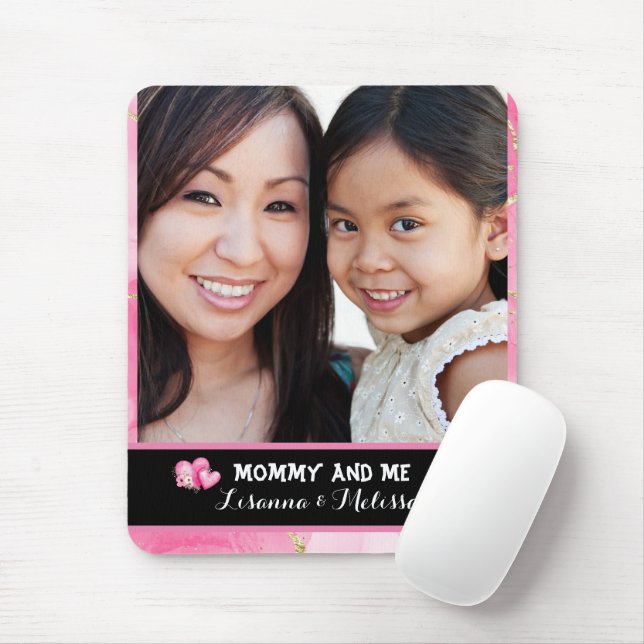 Cute Pink Mummy and Me Photo Mouse Mat (With Mouse)