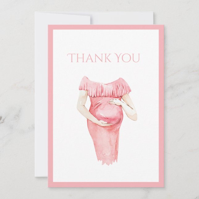 Cute Pink Mummy-to-Be Baby Shower Thank You Card (Front)